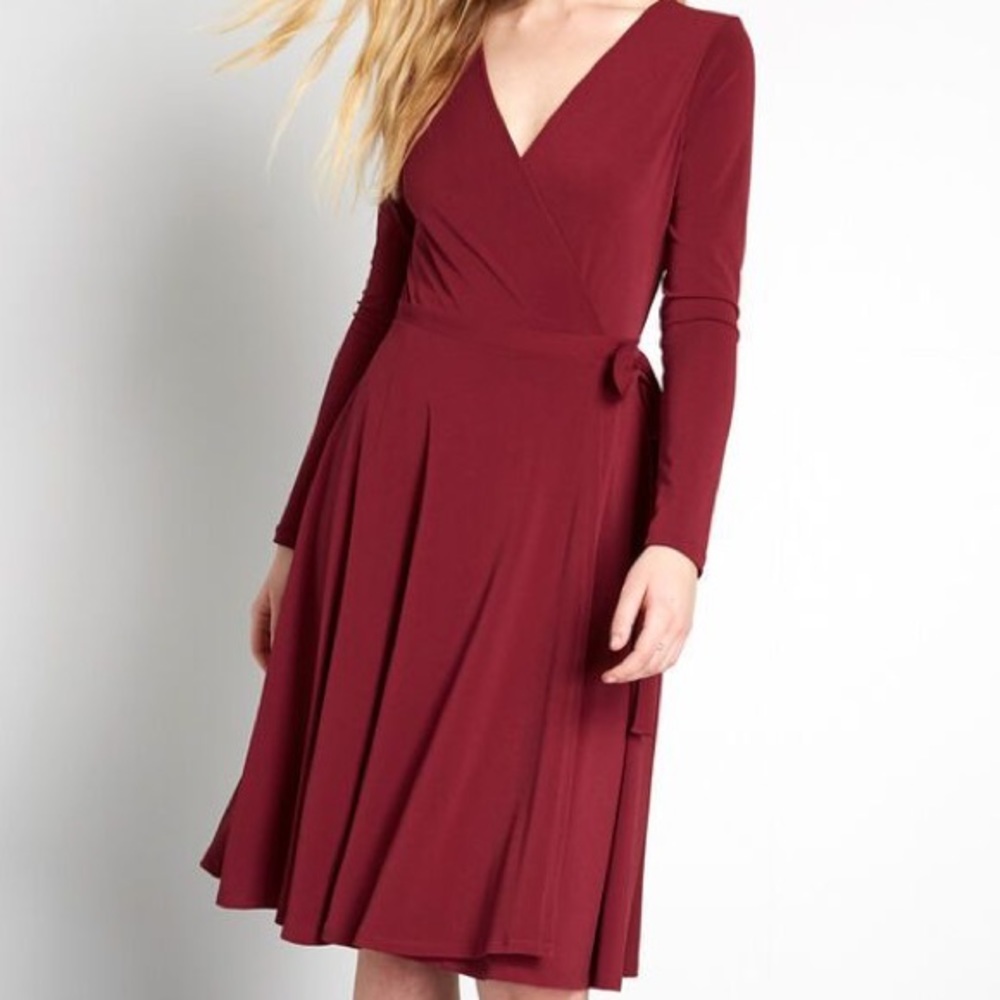 modcloth maroon/red wrap dress